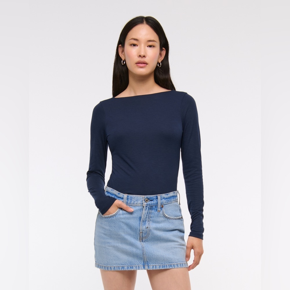 Abercrombie & Fitch Modal Blend Boat Neck Bodysuit, Navy XL